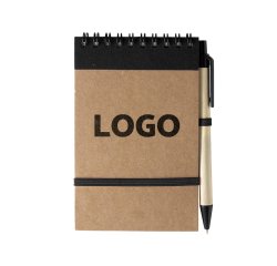 Notitieblok gerecycleerd gelijnd 14 x 9 cm balpen promotieartikel - 1-kleurige bedrukking