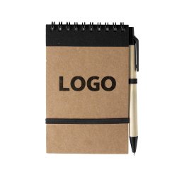 Bloc-notes recyclé ligné 14 x 9 cm avec stylo publicitaire - marquage 1 couleur