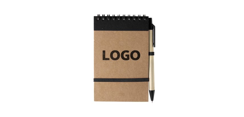 Notitieblok gerecycleerd gelijnd 14 x 9 cm balpen promotieartikel - 1-kleurige bedrukking