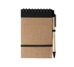 Recycled lined notepad 14 x 9 cm with promotional pen - 1 color imprint
