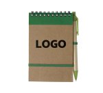 Bloc-notes recyclé ligné 14 x 9 cm avec stylo publicitaire - marquage 1 couleur