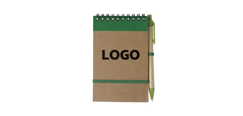 Notitieblok gerecycleerd gelijnd 14 x 9 cm balpen promotieartikel - 1-kleurige bedrukking