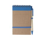Bloc-notes recyclé ligné 14 x 9 cm avec stylo publicitaire - marquage 1 couleur