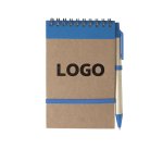 Bloc-notes recyclé ligné 14 x 9 cm avec stylo publicitaire - marquage 1 couleur