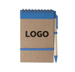 Bloc-notes recyclé ligné 14 x 9 cm avec stylo publicitaire - marquage 1 couleur