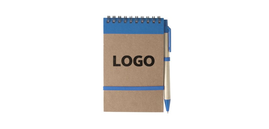 Bloc-notes recyclé ligné 14 x 9 cm avec stylo publicitaire - marquage 1 couleur