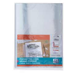 Chemise coin plastique Oxford A3 polypropylène 17/100e transparente incolore - Paquet de 10