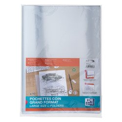 Chemise coin plastique Oxford A3 polypropylène 17/100e transparente incolore - Paquet de 10