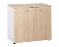 Low cabinet desk with swing doors light oak H 75.5 x W 80 x D 45 cm Squadra