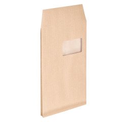 Bolsa con fuelle 3 cm kraft marrón reforzado 130 g La Couronne 229 x 324 con ventana 50 x 100 mm - Paquete de 50