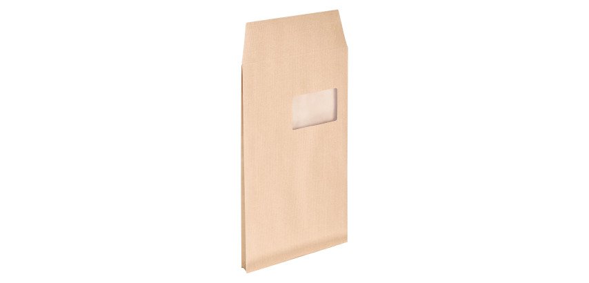 Bolsa con fuelle 3 cm kraft marrón reforzado 130 g La Couronne 229 x 324 con ventana 50 x 100 mm - Paquete de 50