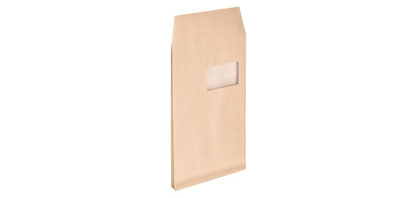 Bolsa con fuelle 3 cm kraft marrón reforzado 130 g La Couronne 229 x 324 con ventana 50 x 100 mm - Paquete de 50