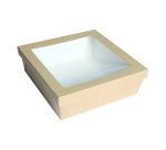 Caja cuadrada de cartón marrón con tapa ventana "Kray" 24,5 x 24,5 x 8 cm y 4200 ml - Paquete de 100 unidades