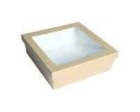 Caja cuadrada de cartón marrón con tapa ventana "Kray" 24,5 x 24,5 x 8 cm y 4200 ml - Paquete de 100 unidades