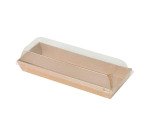 Bandeja para sushi de cartón kraft marrón con tapa de plástico 20,9 x 7,8 x 2,5 cm - Paquete de 300 unidades