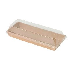 Bandeja para sushi de cartón kraft marrón con tapa de plástico 20,9 x 7,8 x 2,5 cm - Paquete de 300 unidades