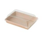 Bandeja para sushi de cartón kraft marrón con tapa de plástico de 15,3 x 10,2 x 2,5 cm- Paquete de 300 unidades