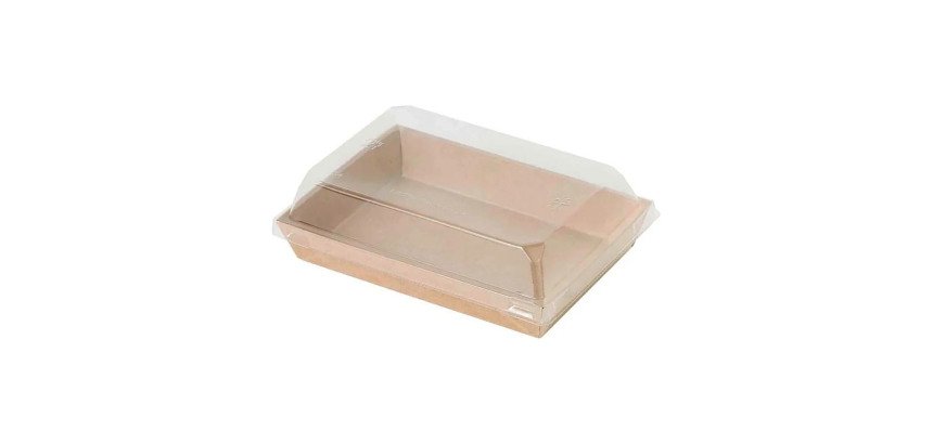 Bandeja para sushi de cartón kraft marrón con tapa de plástico de 15,3 x 10,2 x 2,5 cm- Paquete de 300 unidades