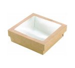 Caja cuadrada de cartón marrón con tapa ventana "Kray" 15,5 x 15,5 x 5 cm 950ml - Paquete de 250 unidades