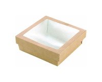 Caja cuadrada de cartón marrón con tapa ventana "Kray" 15,5 x 15,5 x 5 cm 950ml - Paquete de 250 unidades