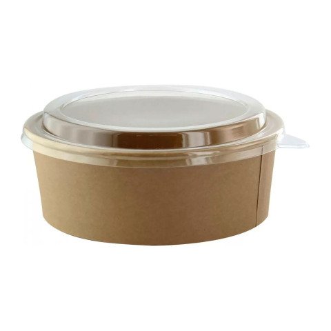 Combo ensaladera redonda cartón kraft Buckaty + tapa Alt. 65mm 1200 ml - Paquete de 200 unidades