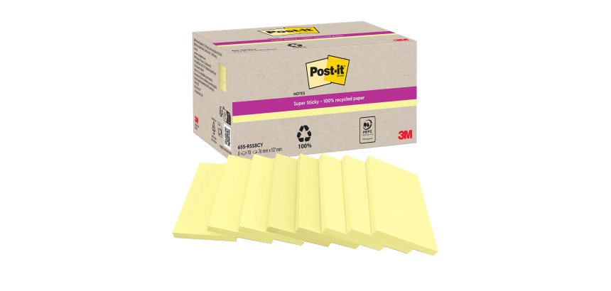 Notes repositionnables jaunes pastel recyclées Super Sticky Post-it 127 x 76 mm - Bloc de 70 feuilles