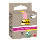 Notes repositionnables recyclées couleurs assorties pastel Post-it 76 x 76 mm - Bloc de 70 feuilles - Lot de 2