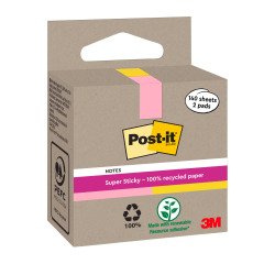 Notes repositionnables recyclées couleurs assorties pastel Post-it 76 x 76 mm - Bloc de 70 feuilles - Lot de 2