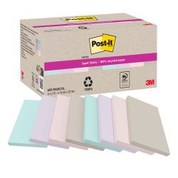 Notes repositionnables couleurs nature recyclées Post-It 127 x 76 mm  - bloc de 70 feuilles