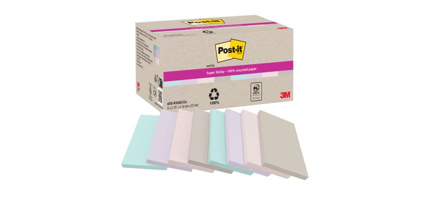 Notes repositionnables couleurs nature recyclées Post-It 127 x 76 mm  - Bloc de 70 feuilles