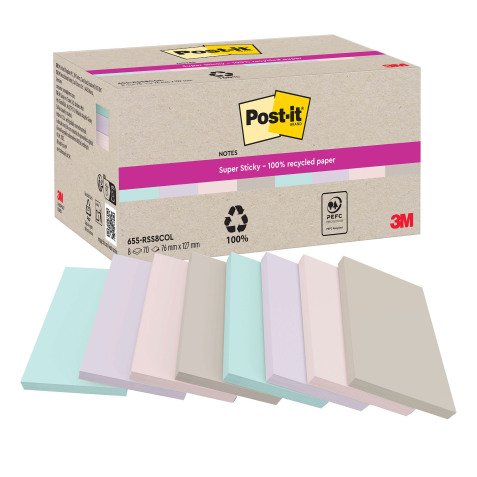 Notes repositionnables couleurs nature recyclées Post-It 127 x 76 mm  - bloc de 70 feuilles