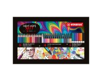 Felt tip and Stabilo Arty pencil - set of 36 in a metal case