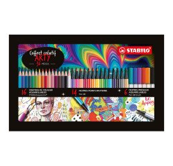 Felt tip and Stabilo Arty pencil - set of 36 in a metal case