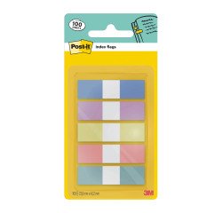 Marque-pages étroit repositionnables plastique Post-it couleurs pastel - distributeur de 20 feuilles