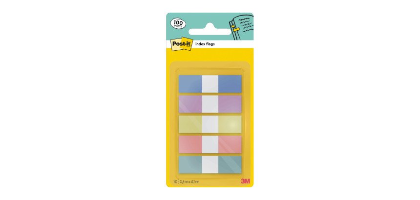 Marque-pages étroit repositionnables plastique Post-it couleurs pastel - distributeur de 20 feuilles