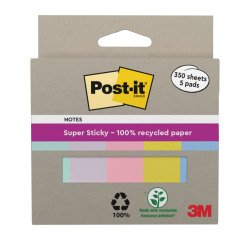 Pack de 5 lot de marque-pages papier repositionnable couleurs pastel Post-it 50 x 15 mm - Distributeur de 70 feuilles