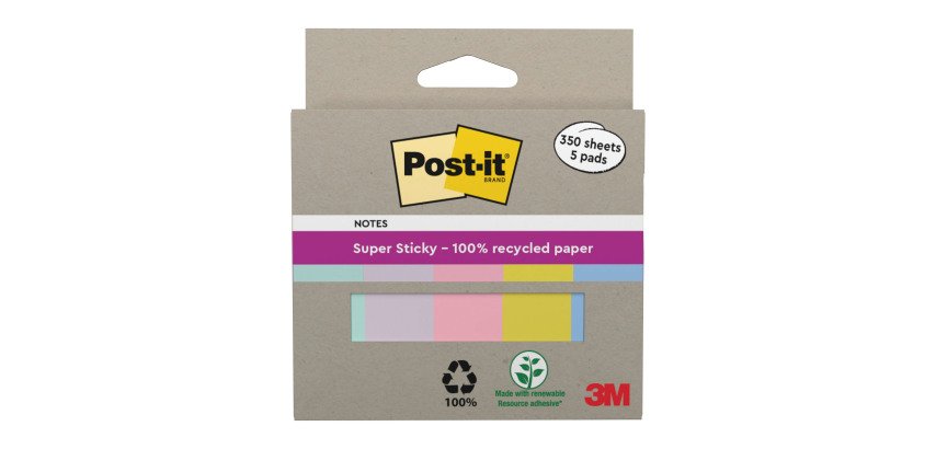 Pack de 5 lot de marque-pages papier repositionnable couleurs pastel Post-it 50 x 15 mm - distributeur de 70 feuilles