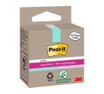 Notes repositionnables recyclées couleurs assorties pastel Post-it 76 x 76 mm - Bloc de 70 feuilles - Lot de 2