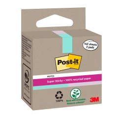 Notes repositionnables recyclées couleurs assorties pastel Post-it 76 x 76 mm - Bloc de 70 feuilles - Lot de 2