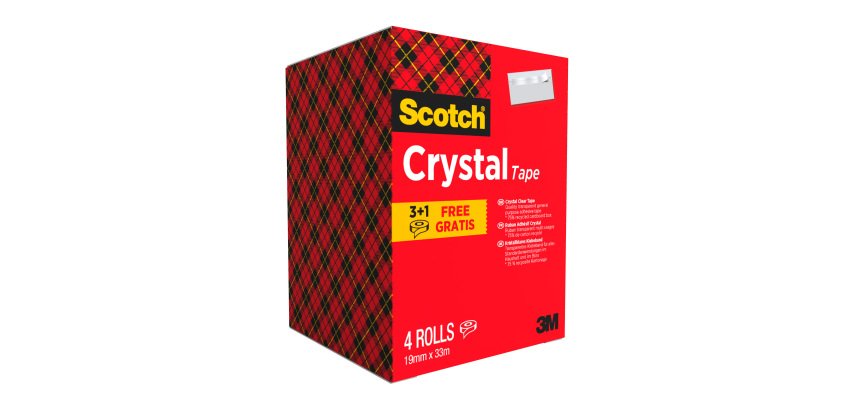 Pack 3 rubans adhésifs Scotch Crystal transparent 33 m + 1 OFFERT