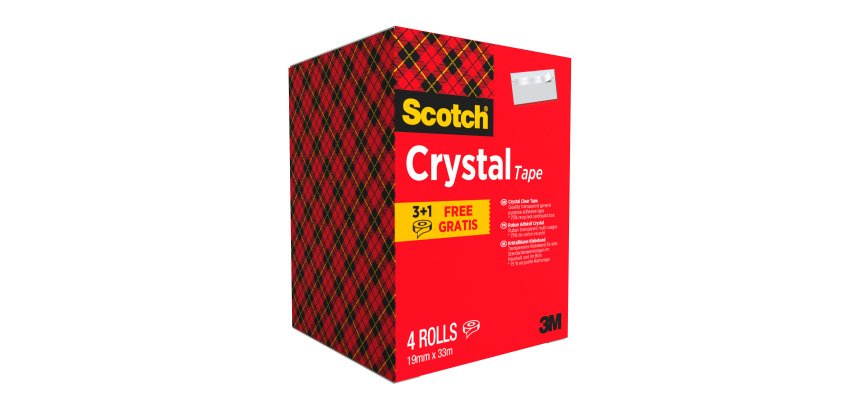 Pack 3 rubans adhésifs Scotch Crystal transparent 33 m + 1 OFFERT