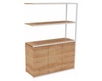 Bibliothek Lumya L 120 x T 41,5 x H 162 cm, nächstes Modul weiße Metallstruktur 3 Türen