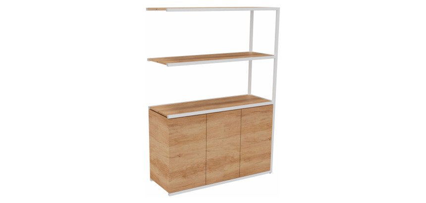 Bibliotheekkast Lumya L 120 x D 41,5 x H 162 cm aanbouwmodel witte metalen structuur 3 deuren
