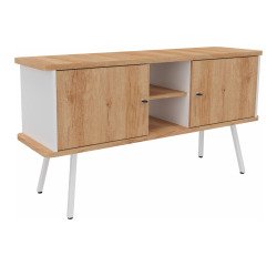 Bahut Lumya L 143,5 x P 40 x H 75 cm pied métal blanc 2 portes