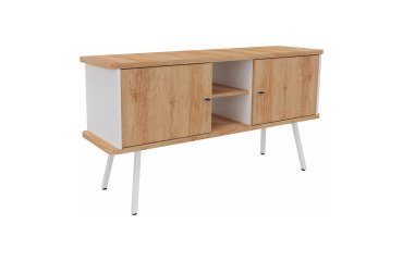 Chest of drawers Lumya L 143.5 x D 40 x H 75 cm white metal feet 2 doors