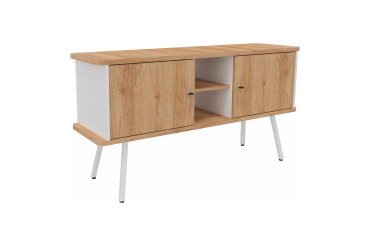 Buffetkast Lumya L 143,5 x D 40 x H 75 cm metalen voet wit 2 deuren