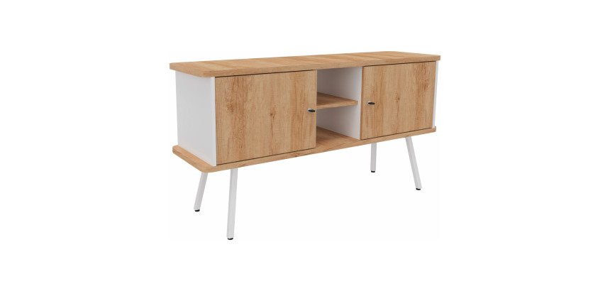 Bahut Milea L 143,5 x P 40 x H 75 cm pied métal blanc 2 portes