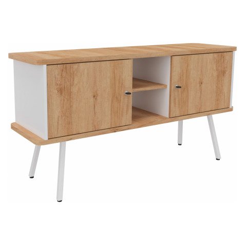 <div>Chest of drawers Lumya L 143.5 x D 40 x H 75 cm white metal feet 2 doors</div>