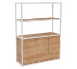 Bibliothèque Lumya L 120 x P 41,5 x H 162 cm module départ structure métal blanc 3 portes