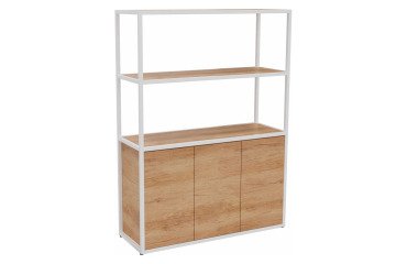 Bibliotheekkast Lumya L 120 x D 41,5 x H 162 cm basismodule zwarte metalen structuur 3 deuren
